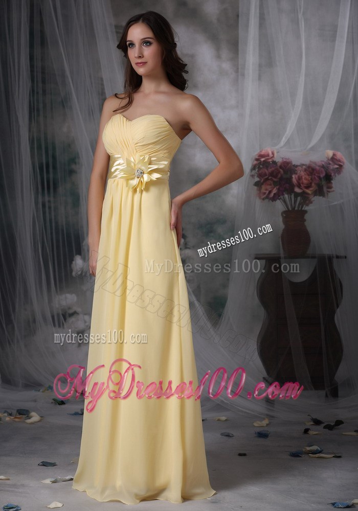 Light Yellow Cheap Empire Style Flower Decorate Bridesmaid Dress