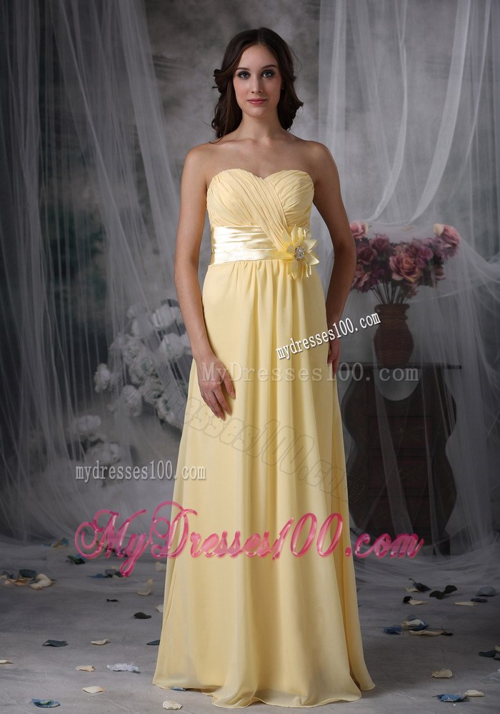 Light Yellow Cheap Empire Style Flower Decorate Bridesmaid Dress