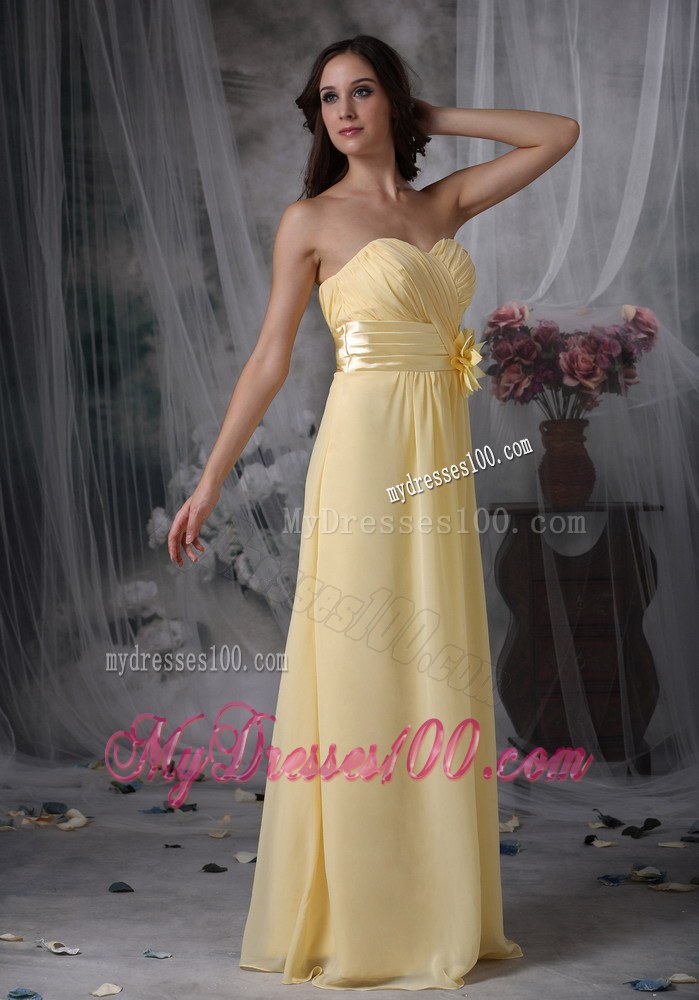 Light Yellow Cheap Empire Style Flower Decorate Bridesmaid Dress