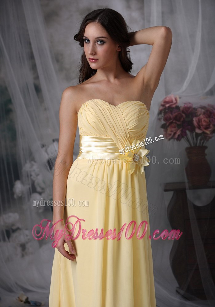 Light Yellow Cheap Empire Style Flower Decorate Bridesmaid Dress