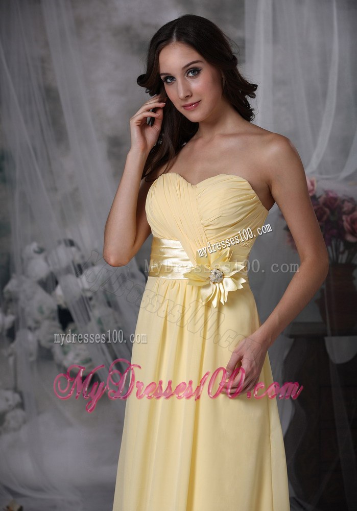 Light Yellow Cheap Empire Style Flower Decorate Bridesmaid Dress