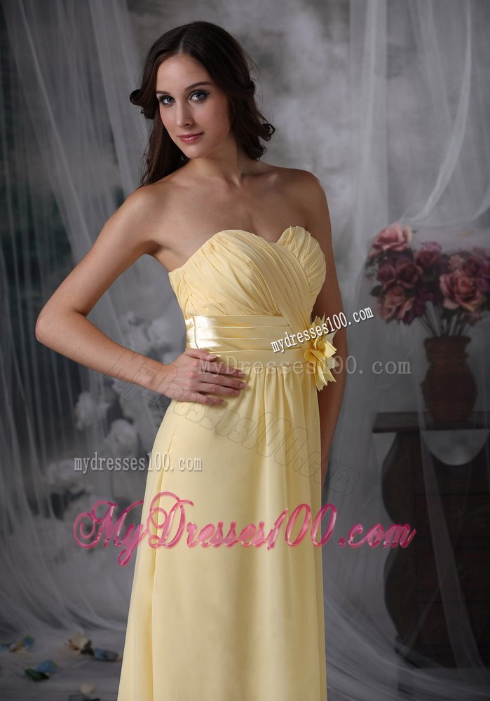 Light Yellow Cheap Empire Style Flower Decorate Bridesmaid Dress