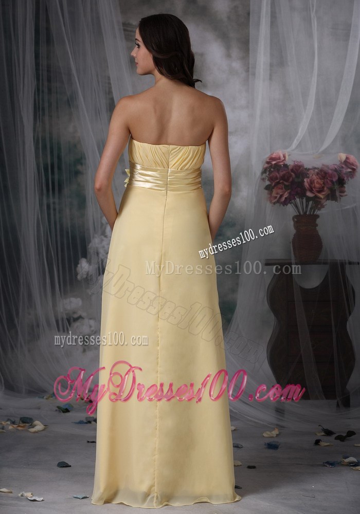 Light Yellow Cheap Empire Style Flower Decorate Bridesmaid Dress