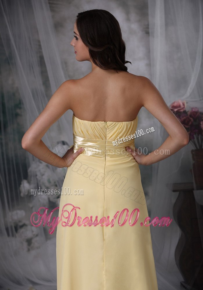 Light Yellow Cheap Empire Style Flower Decorate Bridesmaid Dress