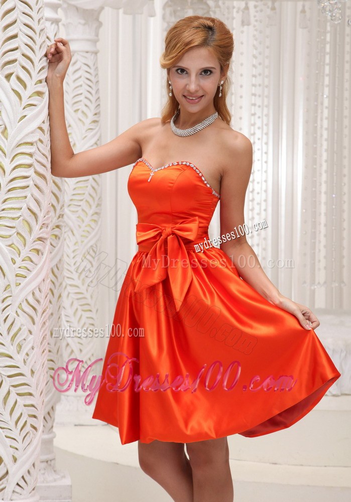 Orange Red Beading and Bowknot Decorate Bridesmaid Dress 2013
