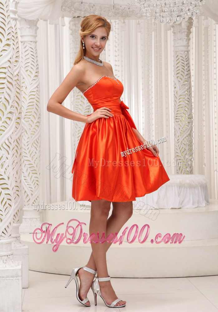 Orange Red Beading and Bowknot Decorate Bridesmaid Dress 2013