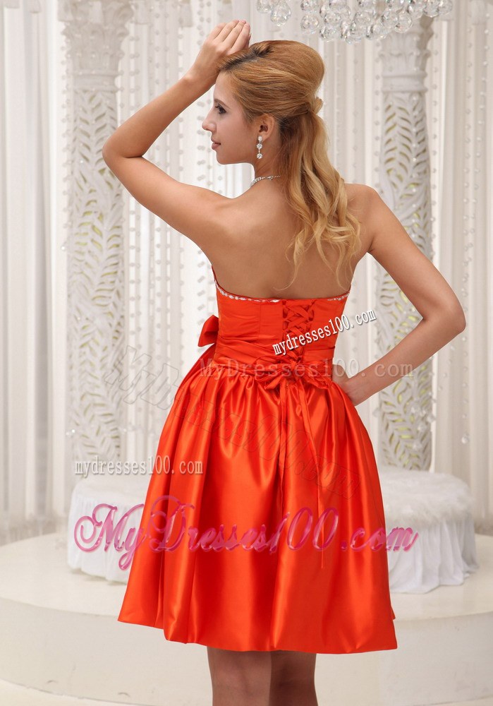 Orange Red Beading and Bowknot Decorate Bridesmaid Dress 2013