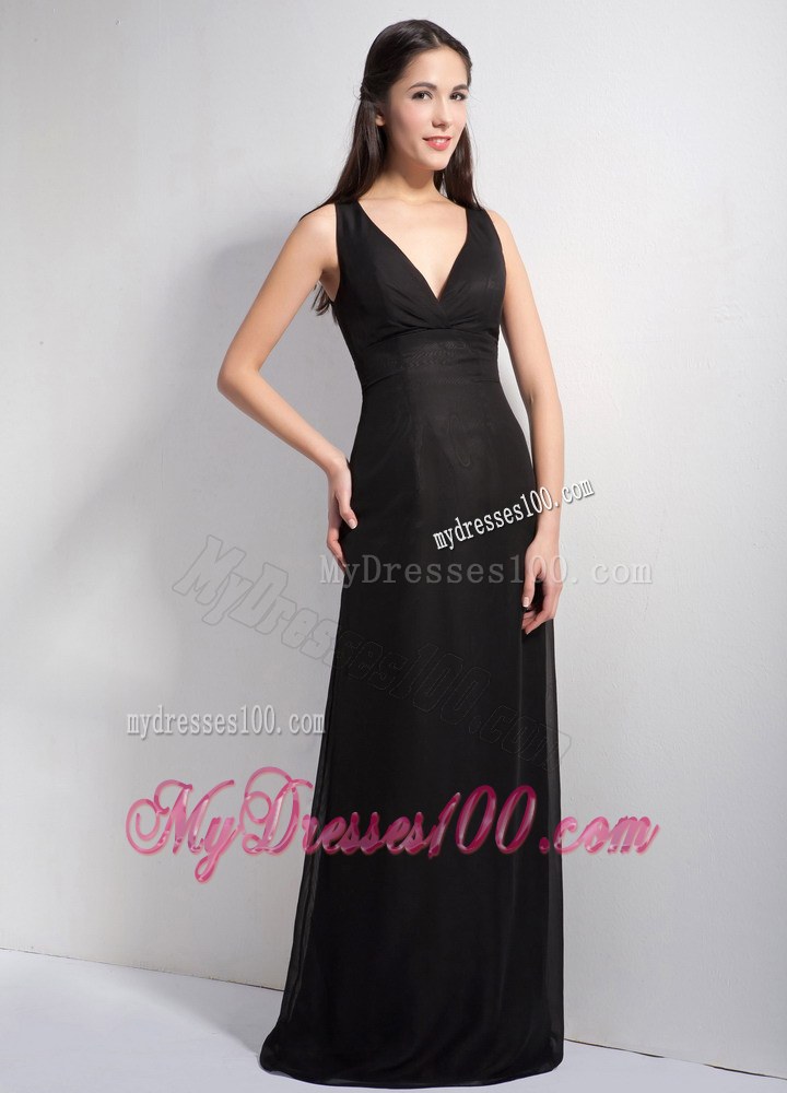 2013 Black Column Style V-neck Floor-length for Bridesmaid Dress