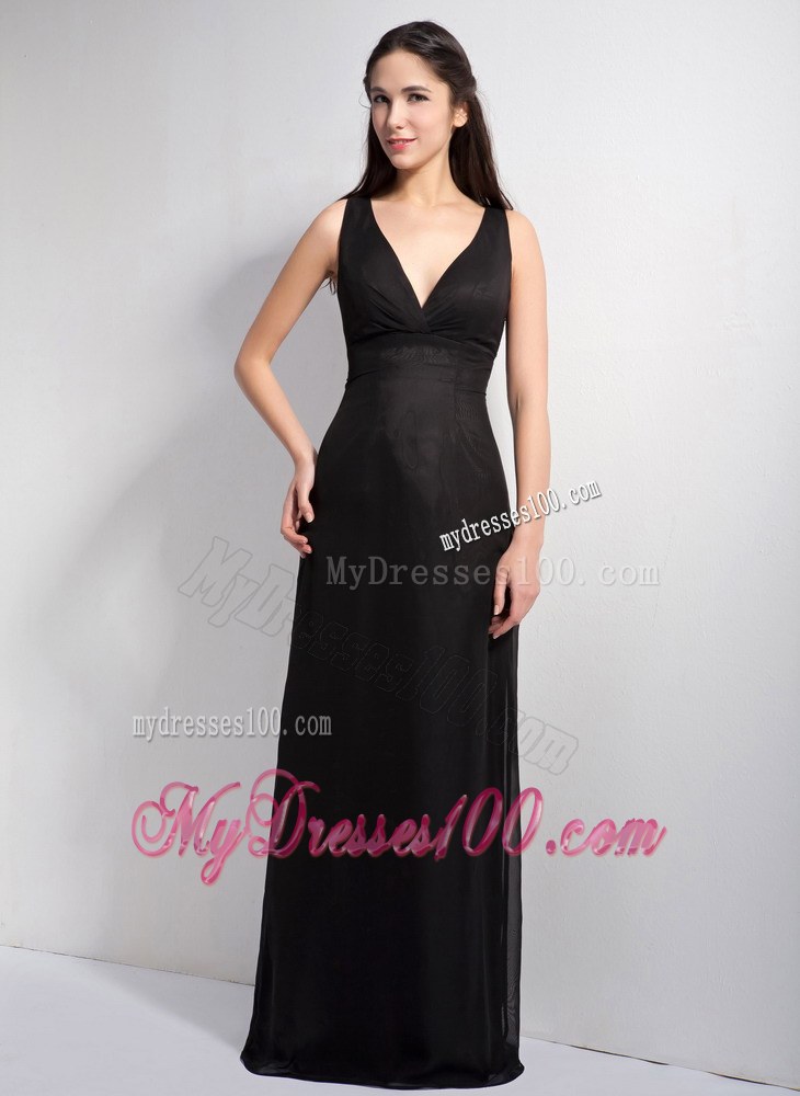 2013 Black Column Style V-neck Floor-length for Bridesmaid Dress