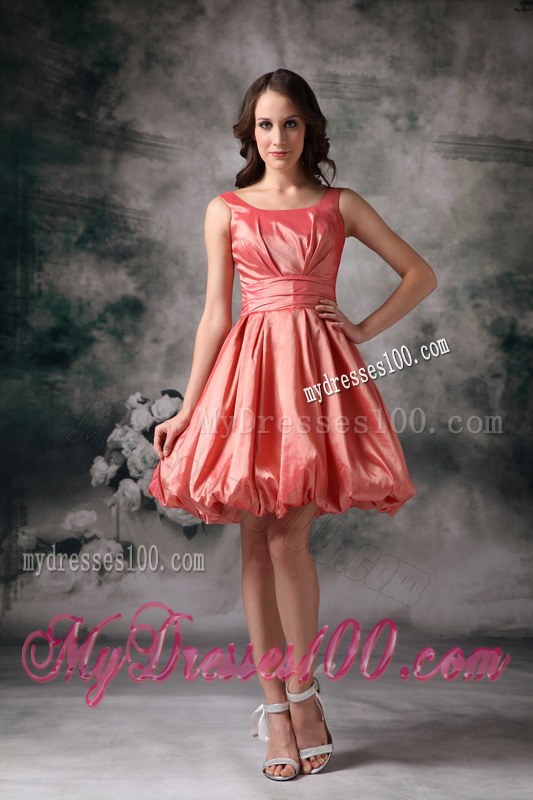Popular Watermelon Red Bridesmaid Dress A-line Style with Scoop