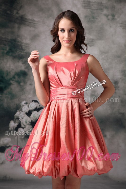 Popular Watermelon Red Bridesmaid Dress A-line Style with Scoop