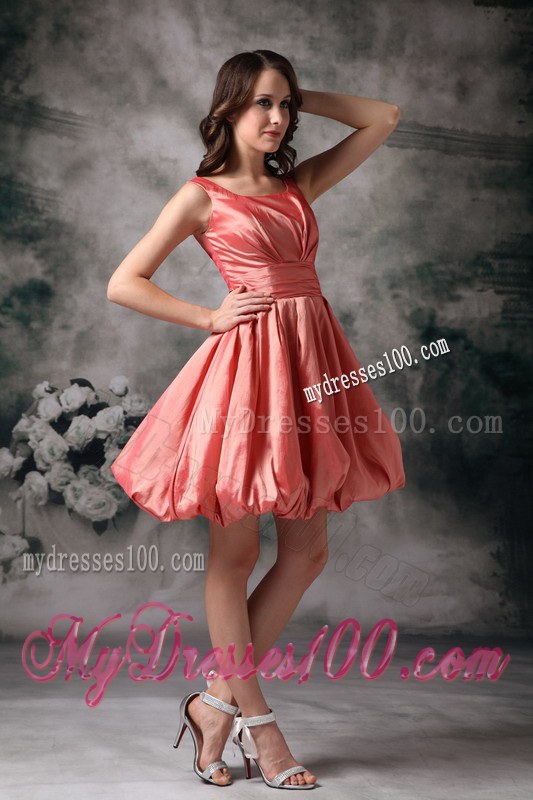 Popular Watermelon Red Bridesmaid Dress A-line Style with Scoop