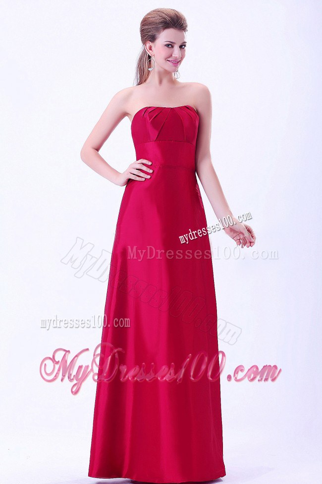 Wine Red Bridemaid Dress A-line Floor-length Style in Taffeta