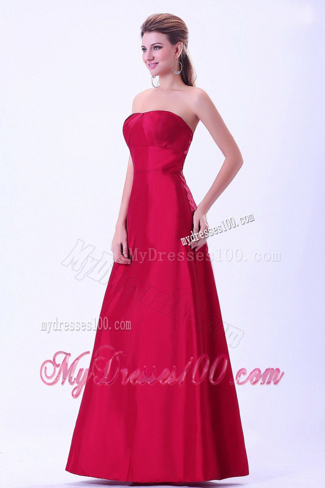 Wine Red Bridemaid Dress A-line Floor-length Style in Taffeta