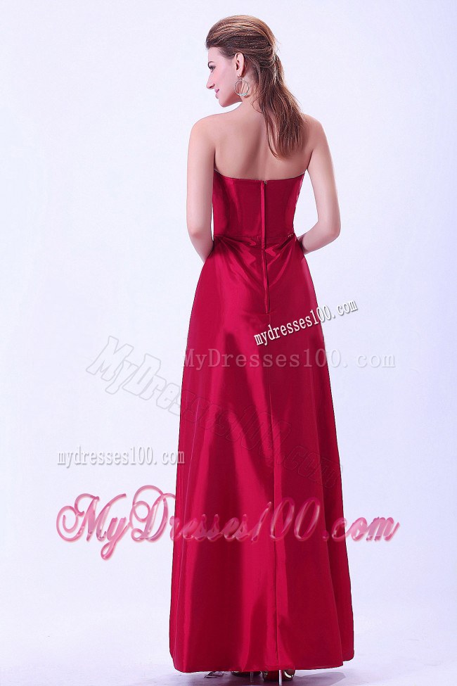 Wine Red Bridemaid Dress A-line Floor-length Style in Taffeta