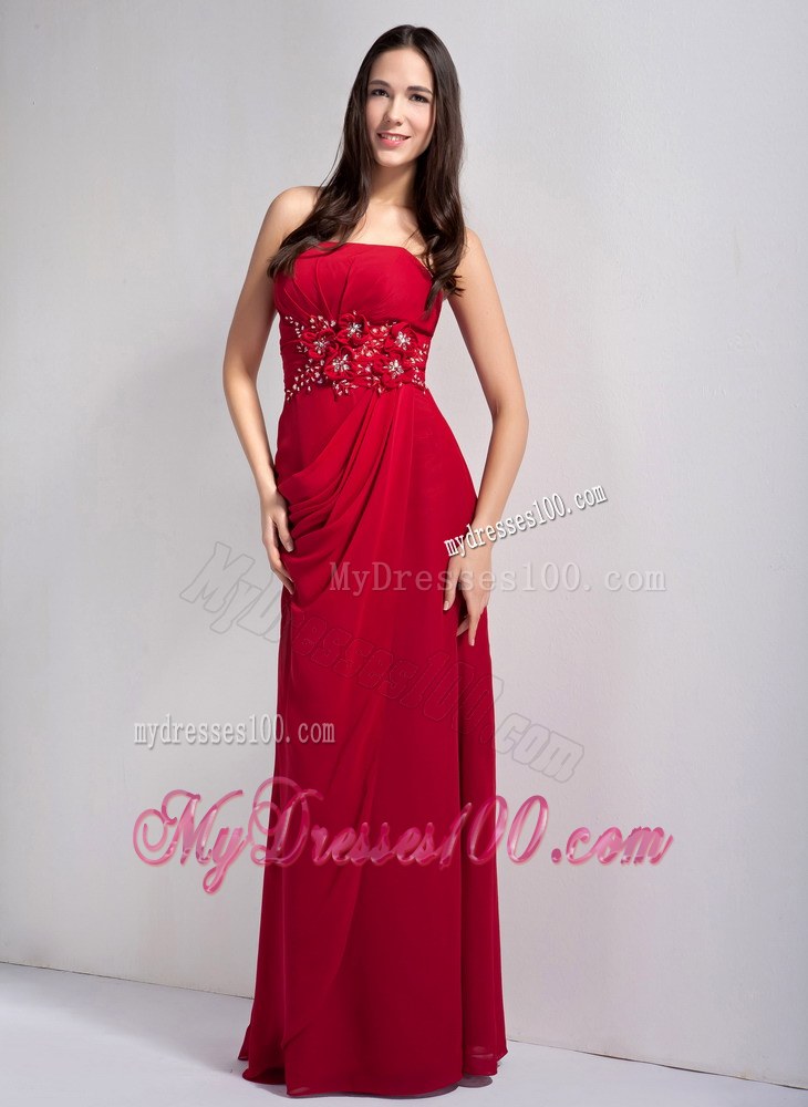 Exquisite Wine Red Bridesmaid Dress Appliques With Beading Accented