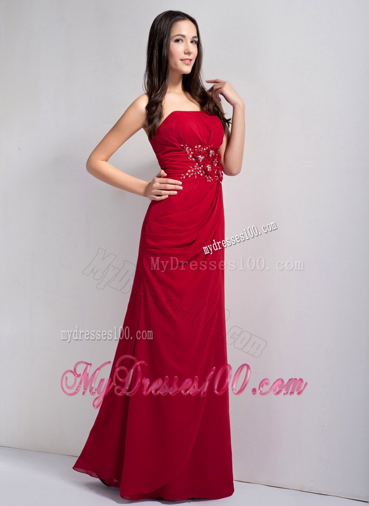 Exquisite Wine Red Bridesmaid Dress Appliques With Beading Accented