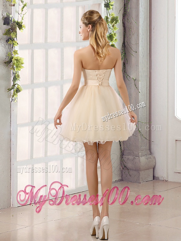 2016 A Line Belt Mini Length Dama Dress with Strapless