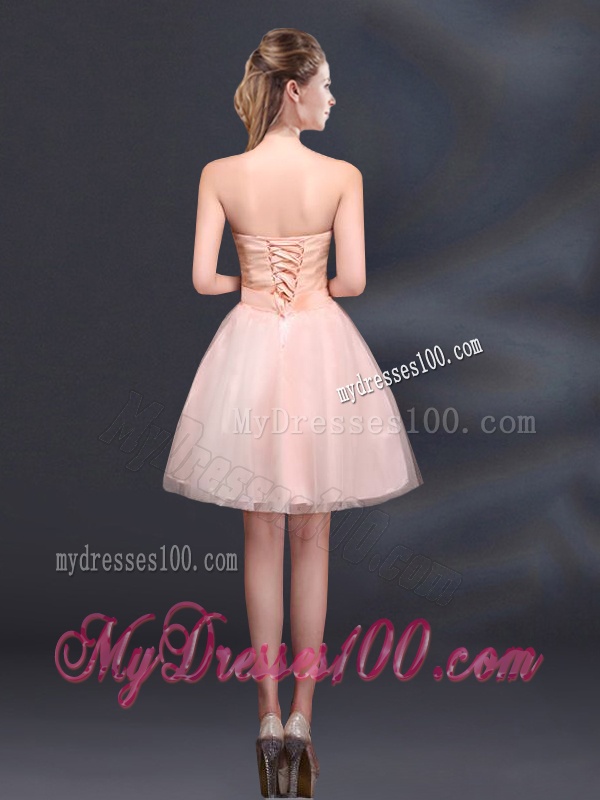 2016 Bowknot A Line Strapless Dama Dress with Lace Up