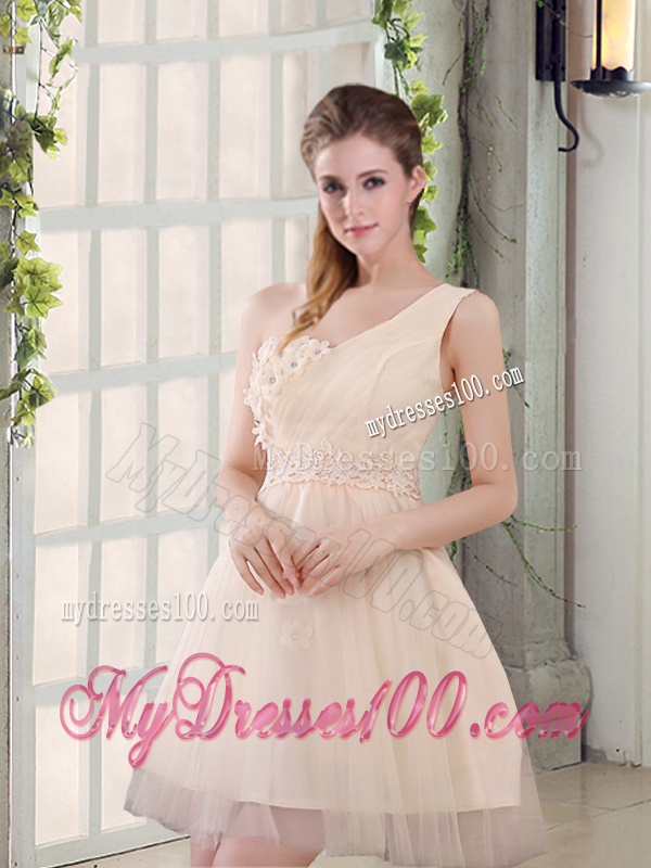 2016 Champagne One Shoulder A Line Appliques Dama Dress
