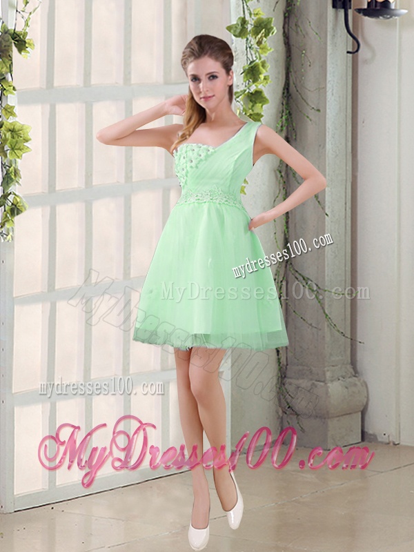 2016 Champagne One Shoulder A Line Appliques Dama Dress