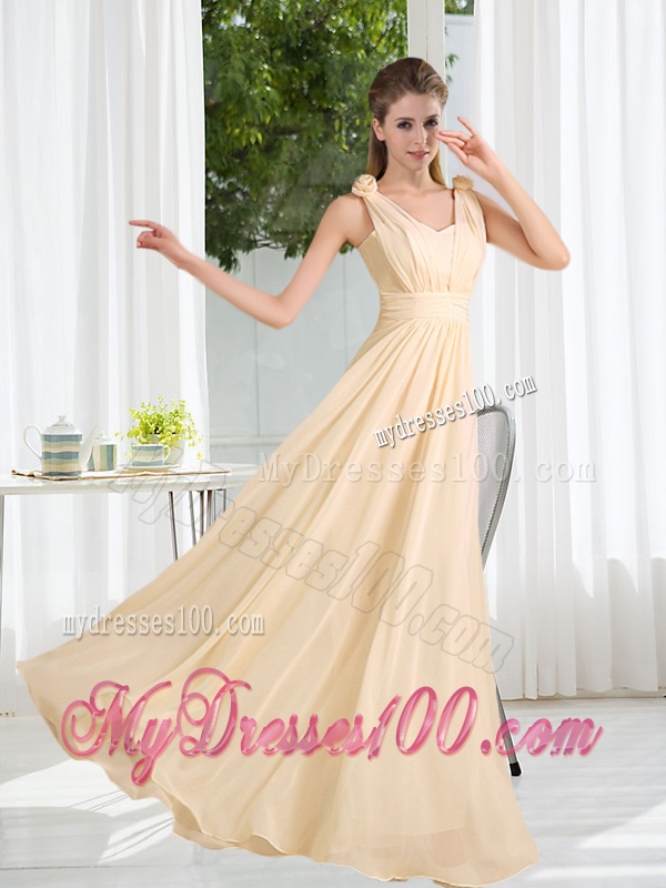 2016 Modest V Neck Empire Ruching Dama Dress