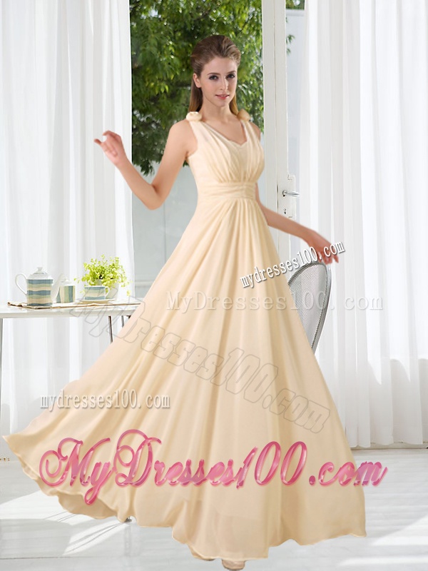 2016 Modest V Neck Empire Ruching Dama Dress