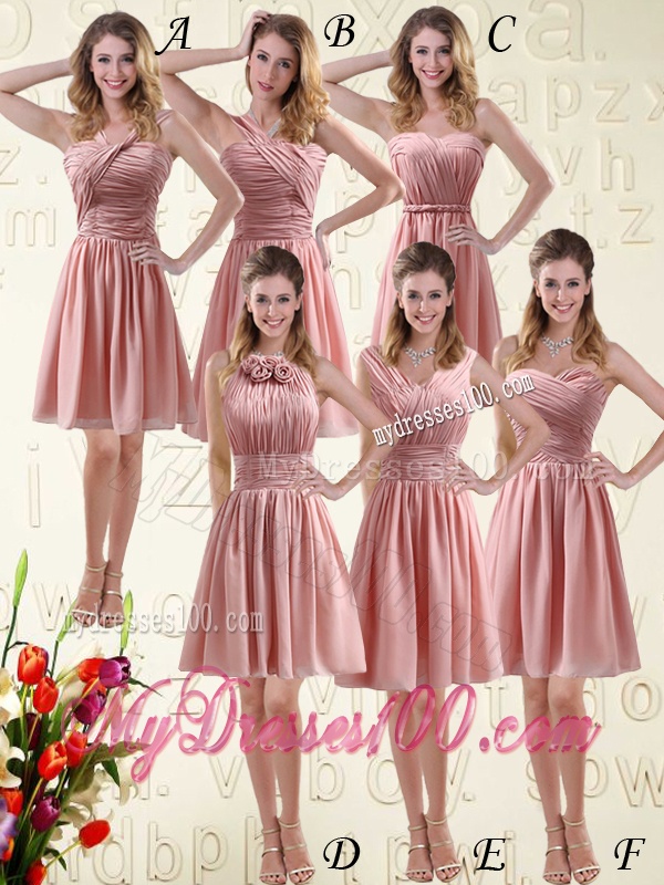 2016 One Shoulder Ruching Empire Chiffon Luxurious Dama Dresses