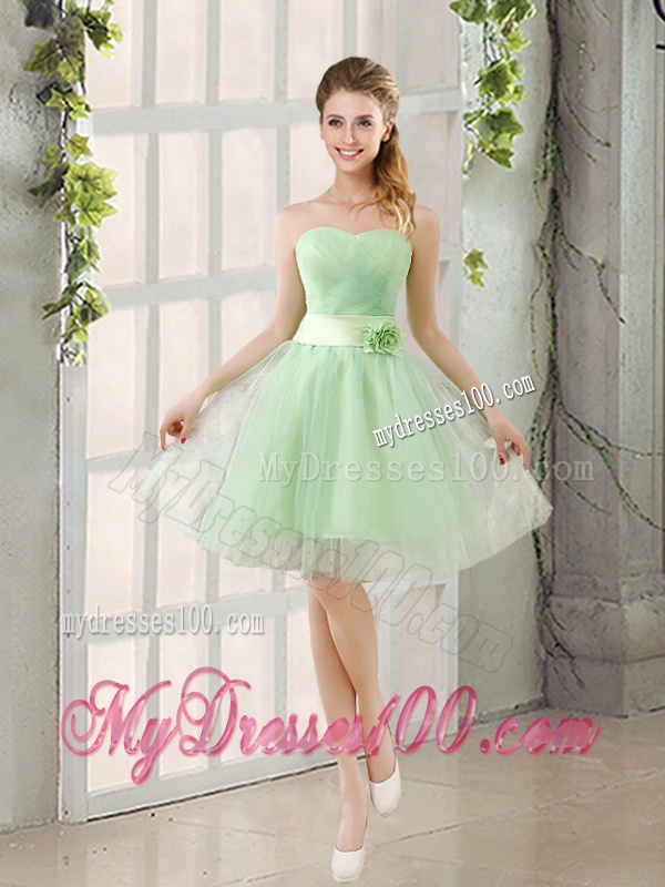 A Line Sweetheart Lace Up Dama Dress in Apple Green