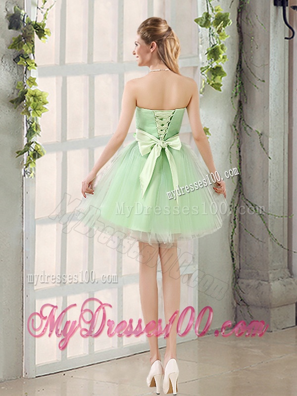A Line Sweetheart Lace Up Dama Dress in Apple Green