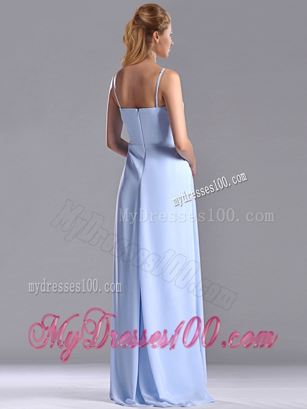 Cheap Chiffon Spaghetti Straps Long Dama Dress with Zipper Up