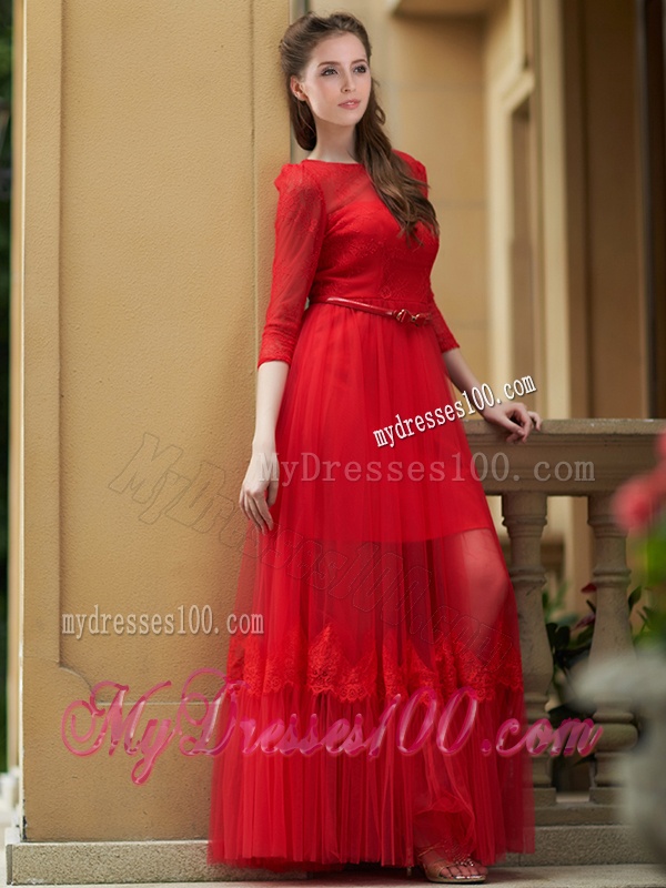 Cheap Empire Bateau Belted and Applique Dama Dress in Ankle Length