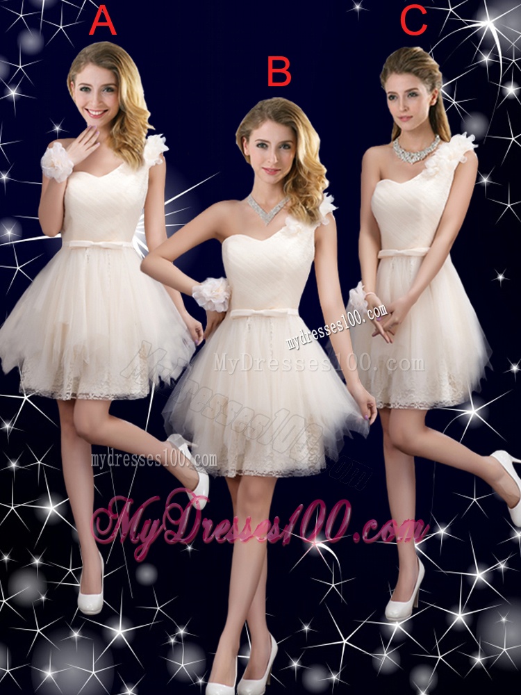 Classical Belt One Shoulder Dama Dresses in Champagne