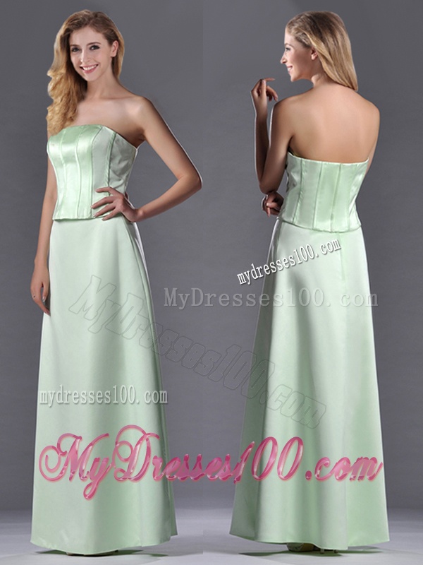 Discount Column Ruching Satin Dama Dress with Strapless