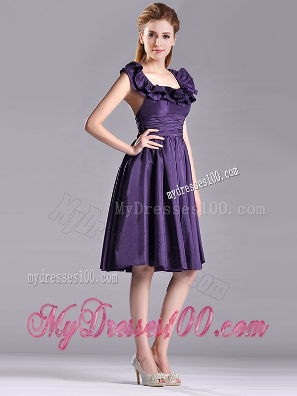 Elegant Halter Top Backless Short Dama Dress in Dark Purple