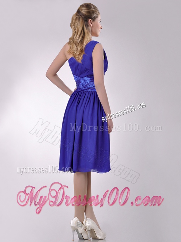 Elegant One Shoulder Chiffon Blue Dama Dress with Side Zipper