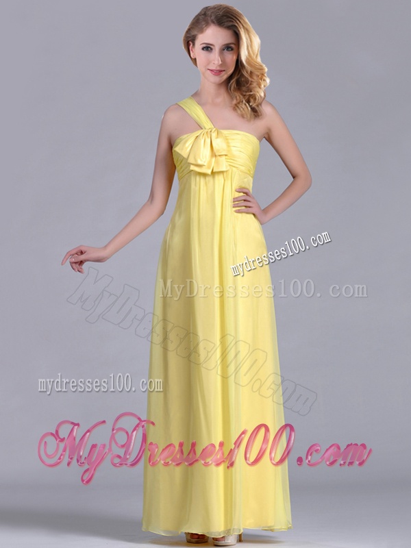 Exclusive One Shoulder Chiffon Yellow Dama Dress in Ankle Length