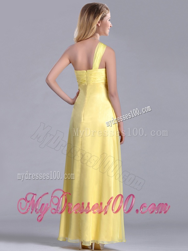 Exclusive One Shoulder Chiffon Yellow Dama Dress in Ankle Length