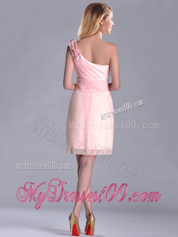 Exquisite One Shoulder Side Zipper Dama Dress in Baby Pink