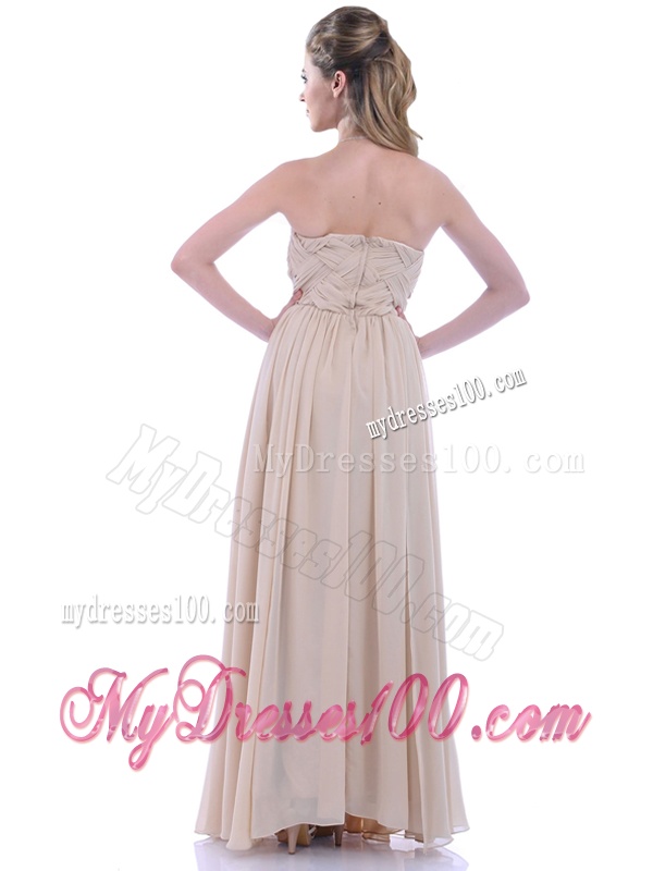Fashionable Empire Champagne Chiffon Dama Dress with Beading and Ruching