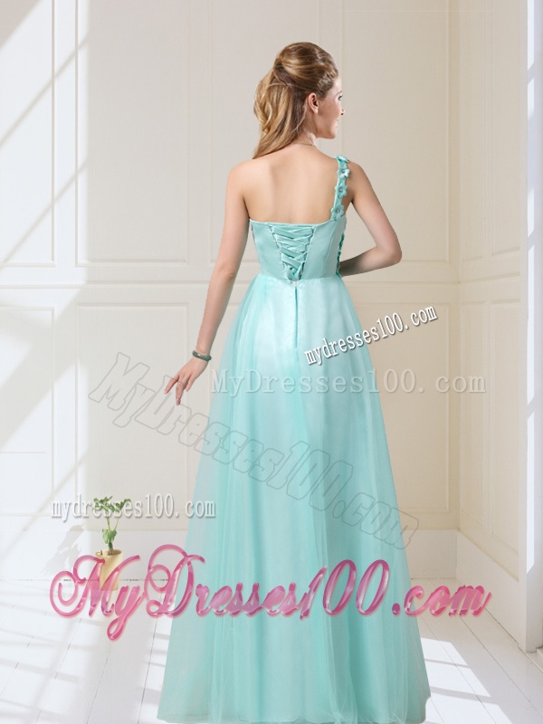 Feminine One Shoulder Floor Length Dama Dresses with Appliques