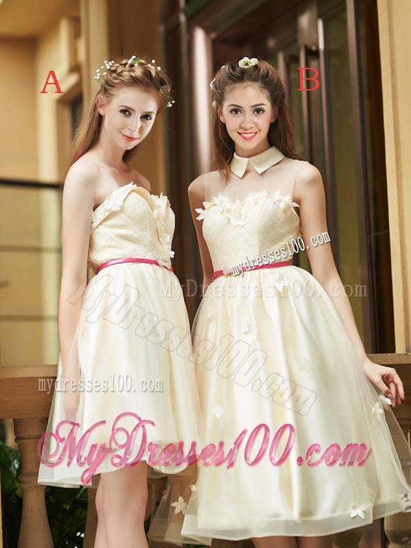 Gorgeous High Neck Champagne Dama Dress with Appliques and Sashes