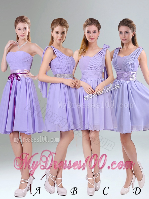 Gorgeous Mini Length Lavender Dama Dress with Ruching and Handmade Flower