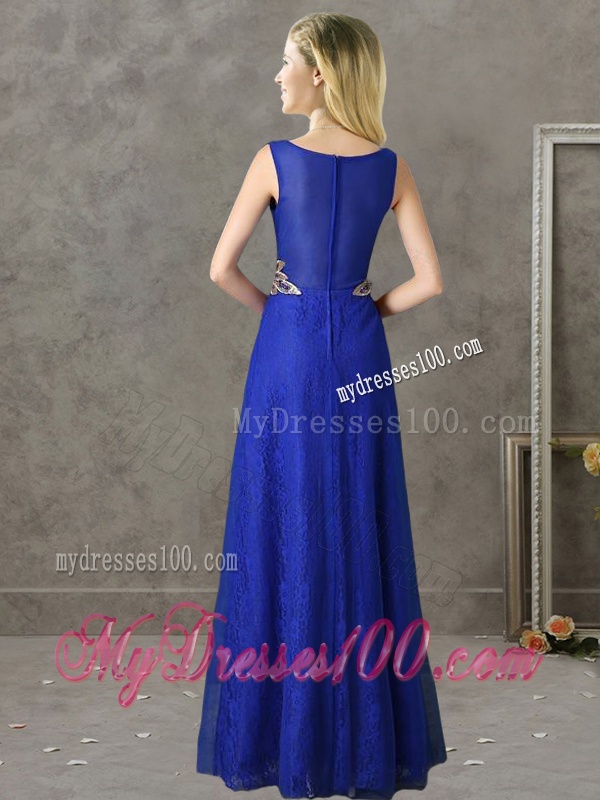 Gorgeous V Neck Appliques and Beading Dama Dress in Royal Blue