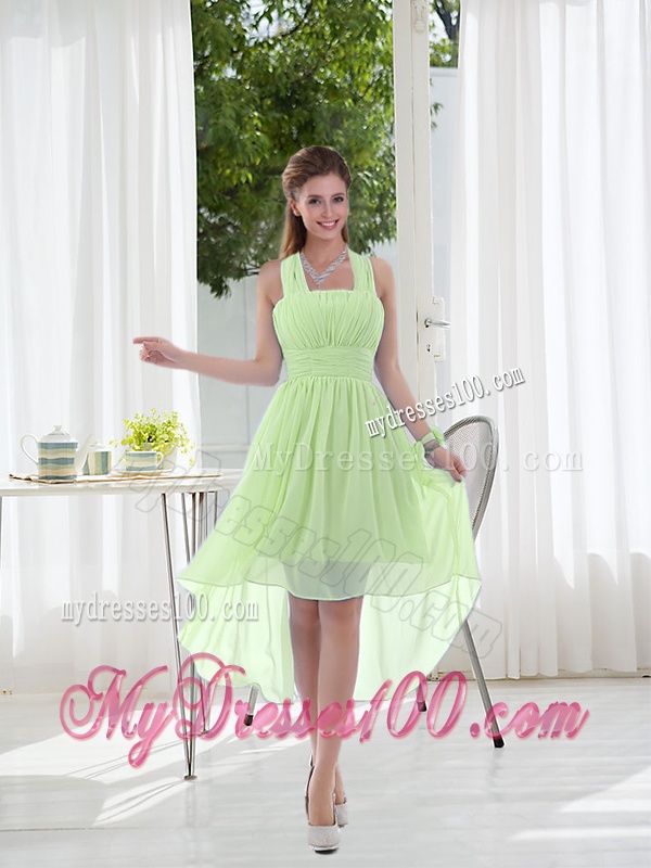 Halter Ruching 2016 Natural Chiffon Dama Dress