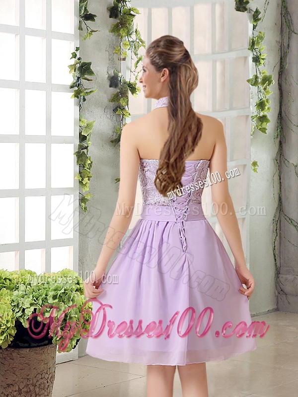 High Neck Lilac A Line Lace Dama Dress Chiffon for 2016