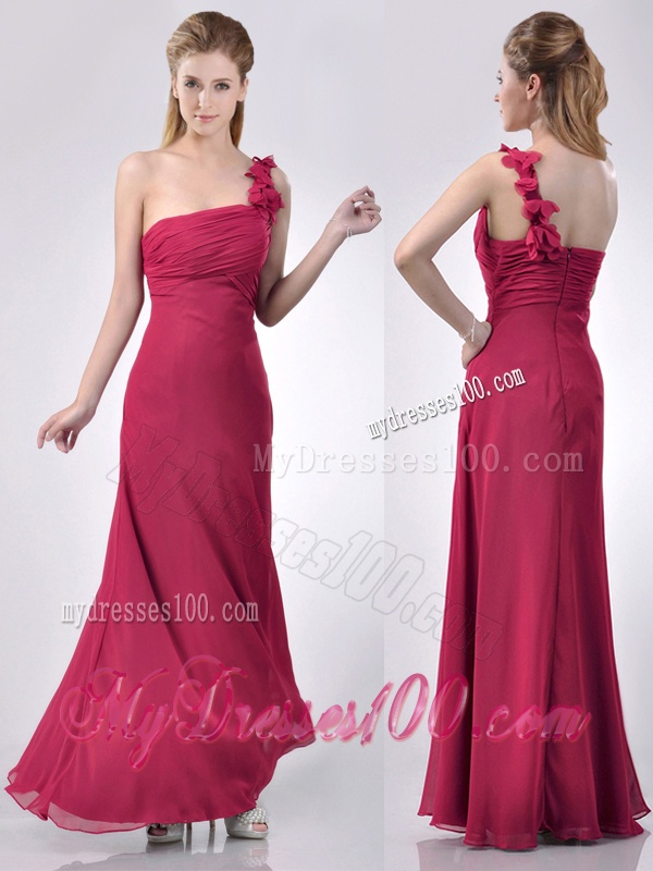 Hot Sale One Shoulder Red Dama Dress with Appliques and Ruching