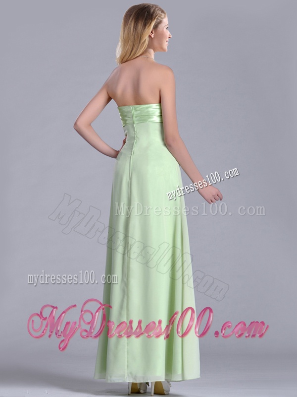 Latest Strapless Yellow Green Chiffon Dama Dress in Ankle Length