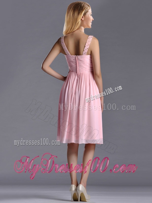 Lovely Empire V Neck Baby Pink Short Dama Dress with Beading