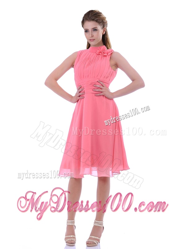 Lovely High Neck Handcrafted Flowers Dama Dress with Open Back